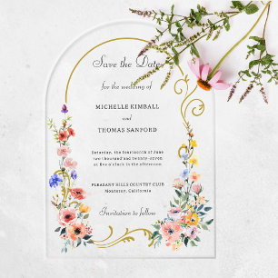 Wildblumen-Bogen-Hochzeit Save the Date Acryl-Einl Acryleinladungen