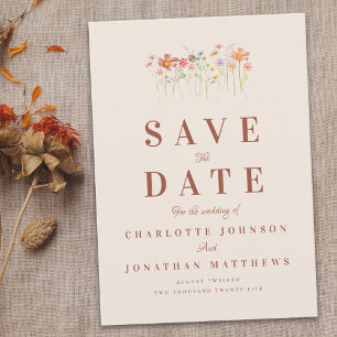 Wildblumen Boho Beige Terrakotta Rost Hochzeit Save The Date
