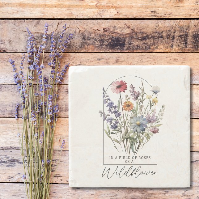 Wildblumen Boho farbenfrohe Inspiration Zitat Steinuntersetzer (Von Creator hochgeladen)