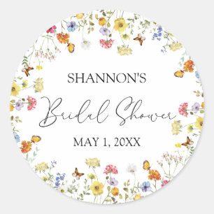 Wildblumen Boho Farbige Botanische Brautparty Runder Aufkleber