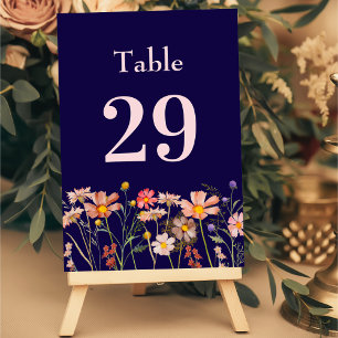 Wildblumen Boho Floral Navy Blau Blush Hochzeit Tischnummer