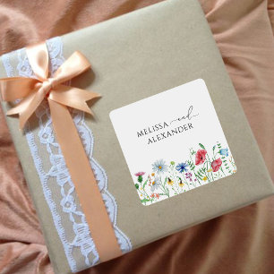 Wildblumen Boho Garten Hochzeit Briefumschlag Sieg Quadratischer Aufkleber