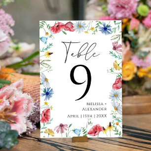 Wildblumen-Boho-Garten-Tischnummer Tischnummer