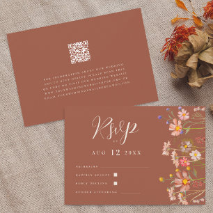Wildblumen Boho Herbst Terrakotta Hochzeit Qr Code RSVP Karte
