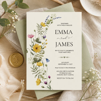Wildblumen Boho Minimalist Moderne Wiese Hochzeit Einladung