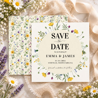 Wildblumen Boho Minimalist Moderne Wiese Hochzeit Save The Date