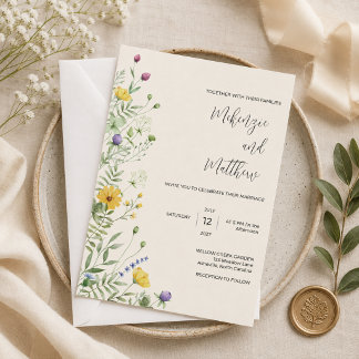 Wildblumen Boho Minimalist Moderne Wiesenhochzeit Einladung