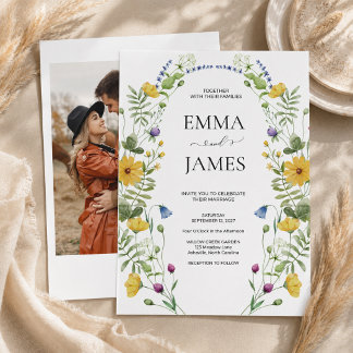 Wildblumen Boho Minimalist Moderne Wiesenhochzeit Einladung