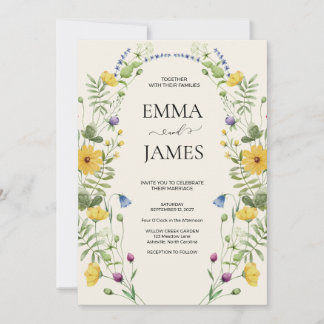 Wildblumen Boho Minimalist Moderne Wiesenhochzeit Einladung