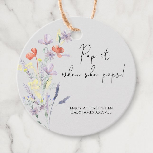 Wildblumen boho Pop es, wenn sie Pop Baby Dusche Geschenkanhänger (Vorderseite)