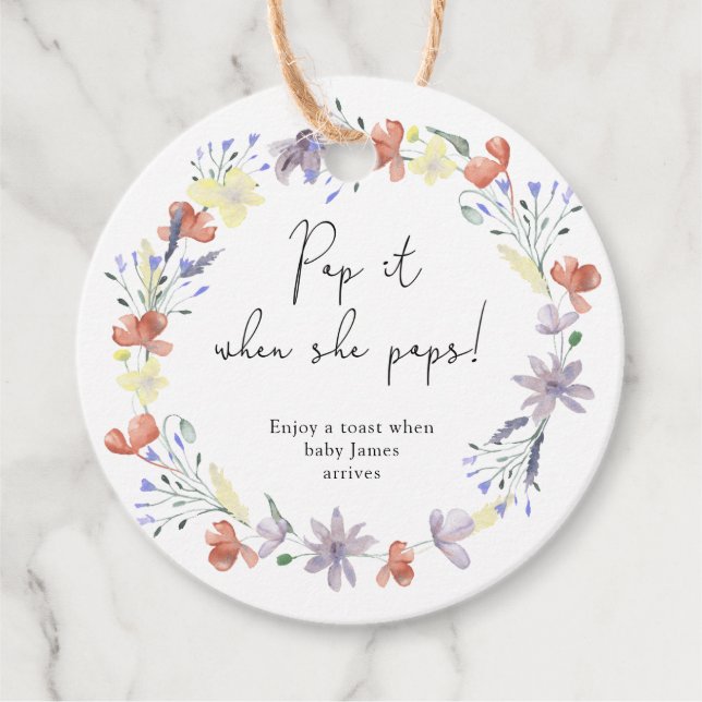 Wildblumen boho Pop es, wenn sie Pop Baby Dusche Geschenkanhänger (Vorderseite)