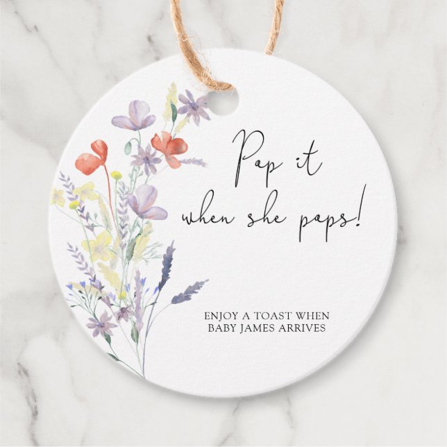 Wildblumen boho Pop es, wenn sie Pop Baby Dusche Geschenkanhänger (Vorderseite)