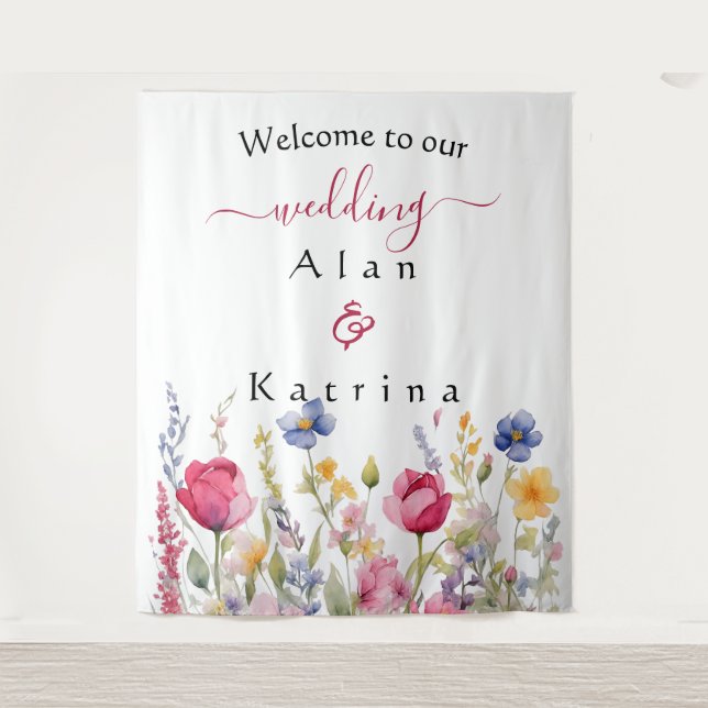 Wildblumen Boho Wandteppich (Vorderseite)