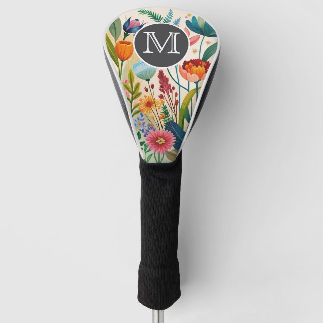 Wildblumen-Boho-Wasserfarben-Golfkopfabdeckung Golf Headcover (Vorderseite)