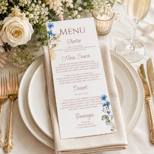 Wildblumen-Botanik-Hochzeitsmenü Menükarte