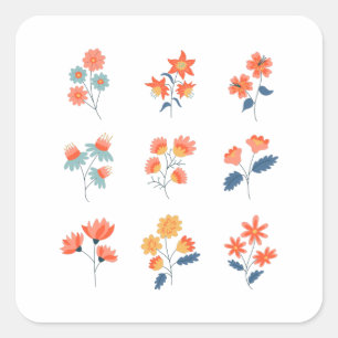 Wildblumen Botanische Blumen Quadratischer Aufkleber