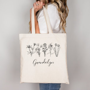 Wildblumen Botanischer Boho Blumen Garten Mit Name Tragetasche