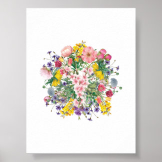 Wildblumen Botanisches buntes Blütenposter Poster