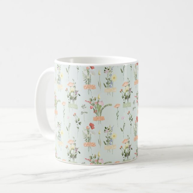 Wildblumen Botanisches Muster Kaffeetasse (Vorderseite Links)