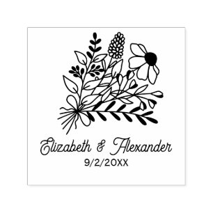 Wildblumen Bouquet #1L Hochzeitcouchnamen Datum Permastempel