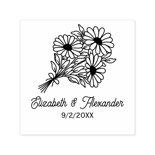 Wildblumen Bouquet #2L Wedding Couple Names Datum Permastempel (Design)