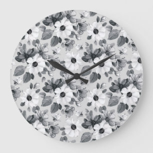 Wildblumen Bouquet Wasserfarbe Vintag Illustration Große Wanduhr
