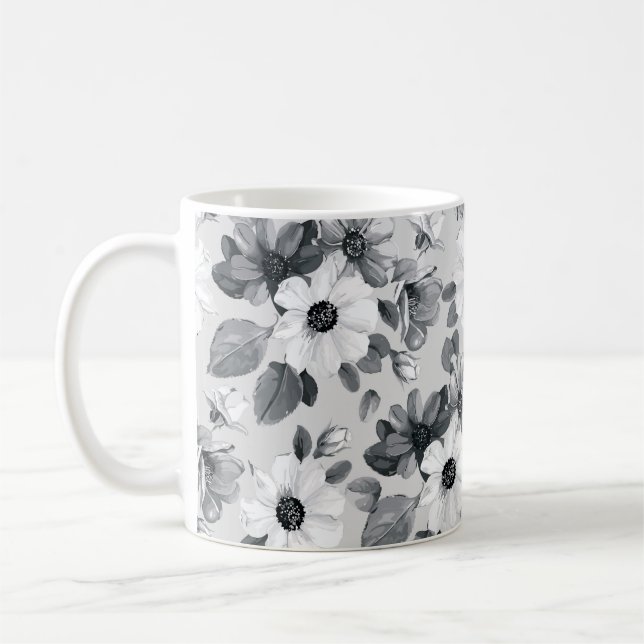 Wildblumen Bouquet Wasserfarbe Vintag Illustration Kaffeetasse (Links)