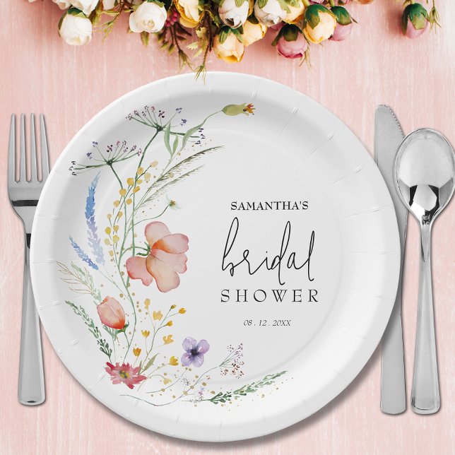 Wildblumen-Brautjunggesellinnenabschied Pappteller (Wildflowers bridal shower paper plates)