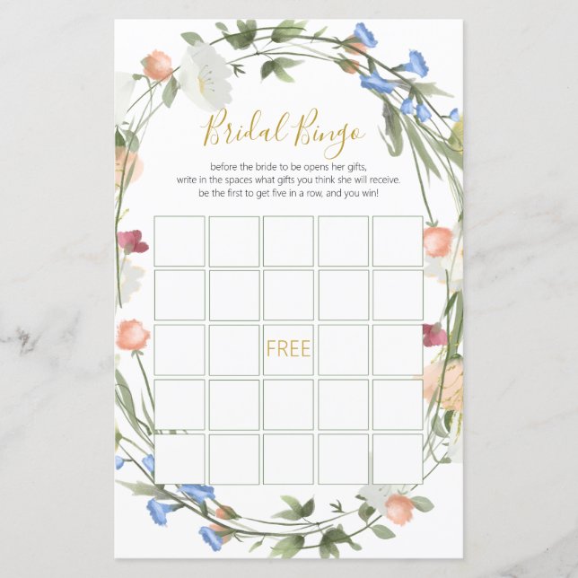 Wildblumen Brautparty Bingo Game (Vorderseite)