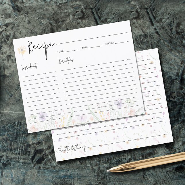 Wildblumen Brautparty Empfehlungskarten (Wildflowers bridal shower small recipe cards)
