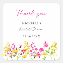 Wildblumen Brautparty Script Rosa Florals Quadratischer Aufkleber