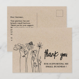 Wildblumen Brown Kraft Vielen Dank für Ihr Geschäf Postkarte