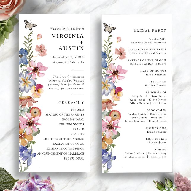 Wildblumen Bunte Hochzeit Programm (Wildflower Colorful Watercolor Wedding Program by Painted Paperie
)