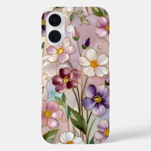 Wildblumen-Buntglas-Handyhülle Pastell Blumenmuste iPhone 16 Hülle