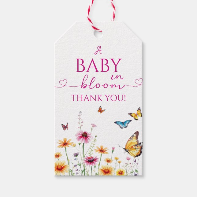 Wildblumen Butterflies Baby in Bloom Baby Dusche Geschenkanhänger (Vorderseite)