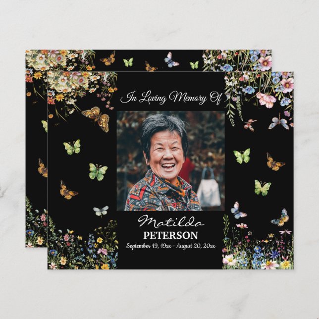 Wildblumen Butterflies Beerdigung Einladung (Vorne/Hinten)