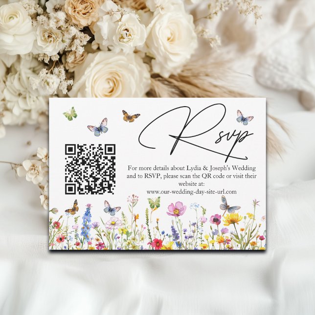 Wildblumen Butterflies Hochzeiten QR-Code RSVP-Kar RSVP Karte (Von Creator hochgeladen)