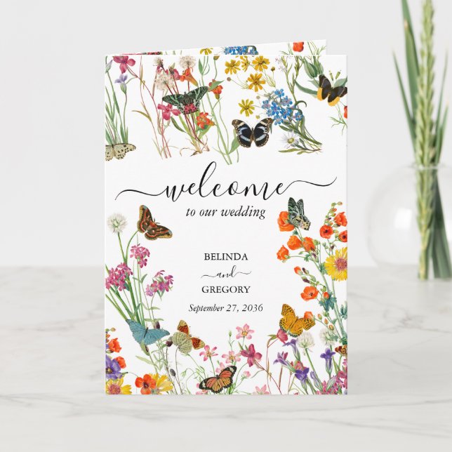 Wildblumen Butterflies-Hochzeitorden Programm (Vorderseite)