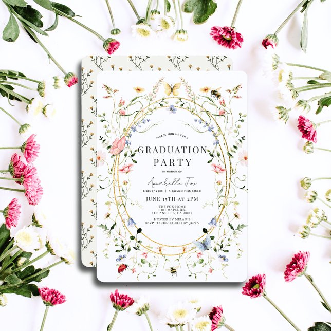 Wildblumen Butterfly Bee Watercolor Abschluss Einladung (Von Creator hochgeladen)