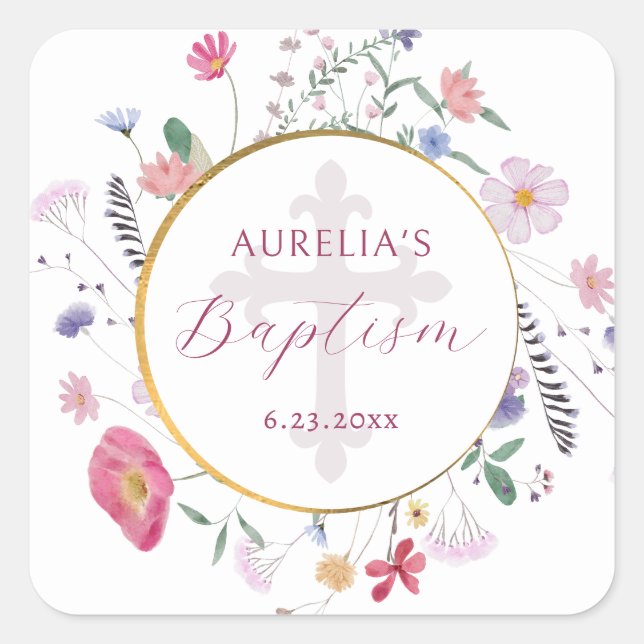 Wildblumen Circle Baptisse Aufkleber (Vorderseite)