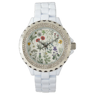 Wildblumen-Collage Armbanduhr