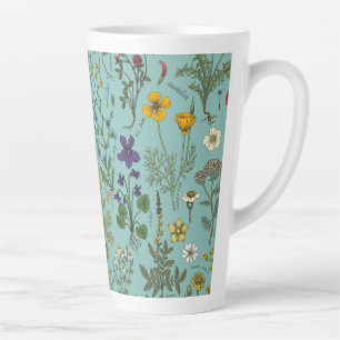 Wildblumen-Collage auf Blau Milchtasse