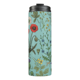 Wildblumen-Collage auf Blau Thermosbecher