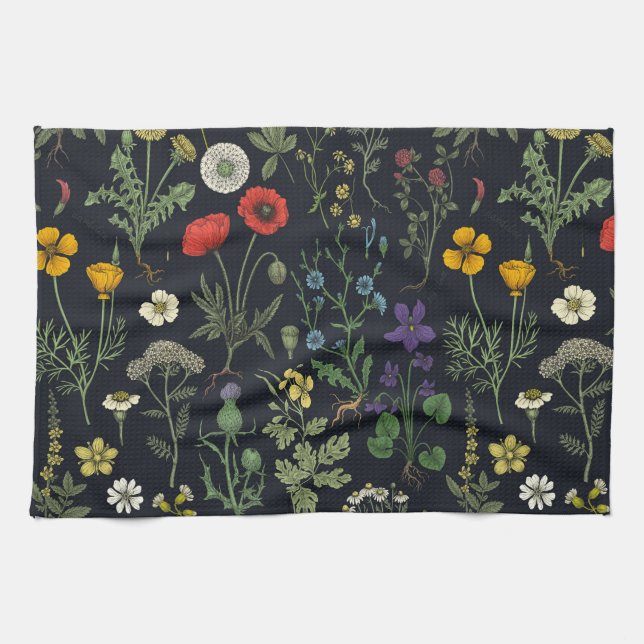 Wildblumen-Collage Geschirrtuch (Horizontal)