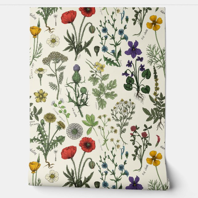 Wildblumen-Collage Tapete (Abrollen)