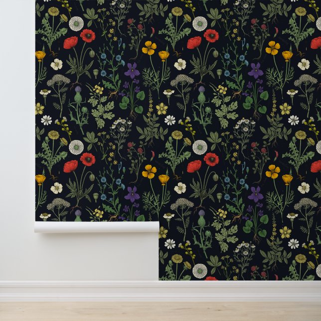 Wildblumen-Collage Tapete (Anwendung)