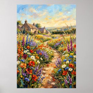 Wildblumen-Cottage Landschaftsposter Impressioni Poster