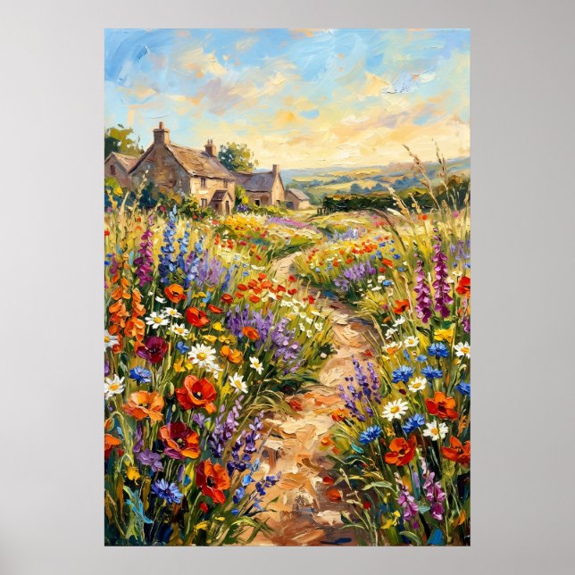 Wildblumen-Cottage Landschaftsposter | Impressioni Poster (Vorne)