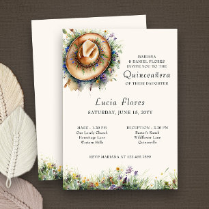Wildblumen-Cowgirl-Hut Rustikale Quinceanera und M Einladung