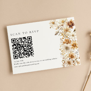 Wildblumen-Cream-Boho-Blumen-Hochzeits-QR-Code RSVP Karte